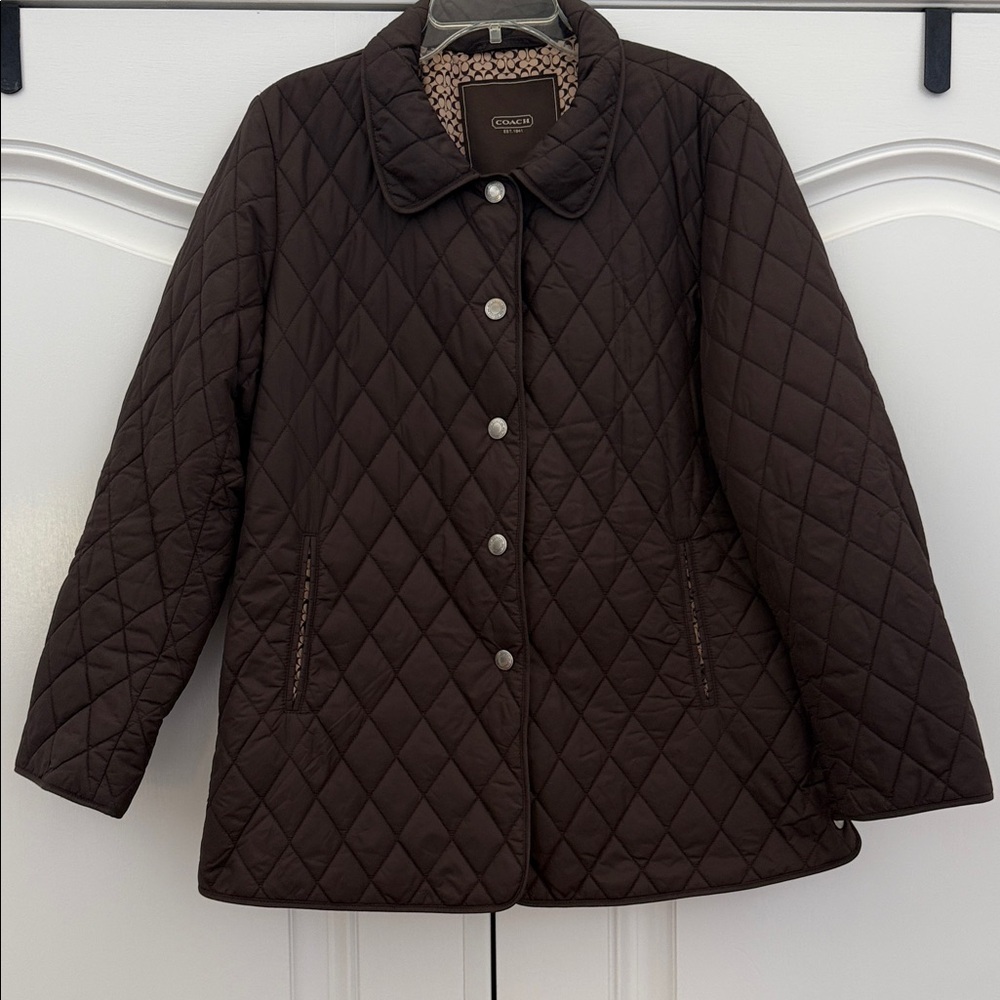 Coach Quilted Diamond-Pattern Women's Jacket in Dark Brown